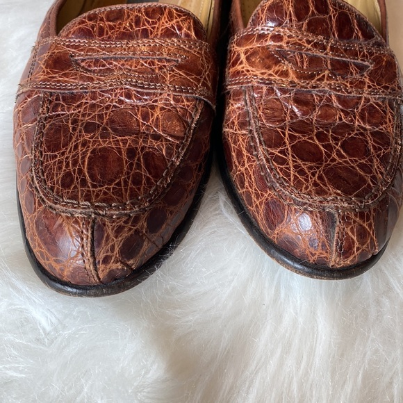 Zelli Italian Men’s Slip-On Penny Loafer in Cognac Crocodile Leather - Picture 8 of 11